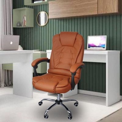 Cadeira De Escritório Presidente Reclinável Ergonômica Marrom Claro