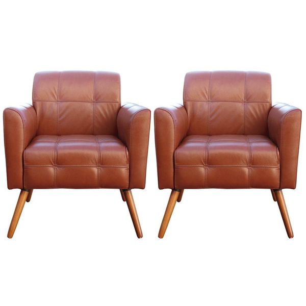 Kit 02 Poltronas Decorativas Sala de Estar Bia Couro Caramelo - Gran Belo