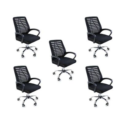Kit 5 Cadeiras De Escritório Esteirinha Mesh Ergonômica Preto