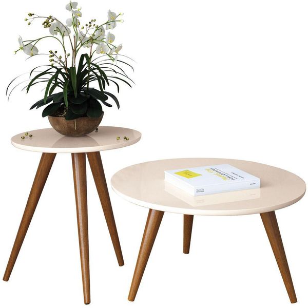 Mesa de Centro e Lateral Sala de Estar Recepção Pés Palito Tailân Off White - Gran Belo