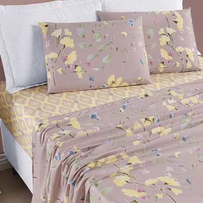 Jogo de Cama Lençol Casal Padrão 04 Peças Microfibra Estampada Ayla - Lavanda Floral