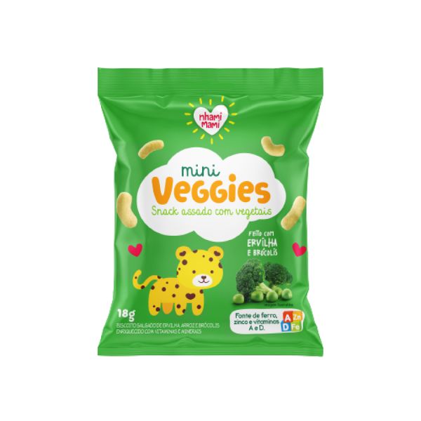 Snack Infantil Mini Veggies Ervilha e Brócolis Nhami Mami 18g