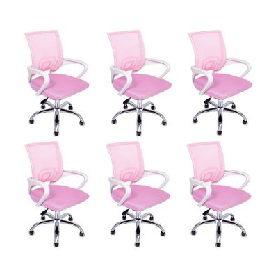 Kit 6 Cadeiras De Escritório Begonia Tela Mesh Ergonômico Rosa