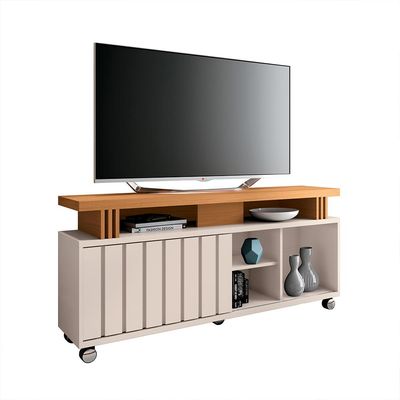 Bancada Decorativa Grohl 1.3 Porta Deslizante TV até 50 Pol Off White/Cinamomo G26 - Gran Belo