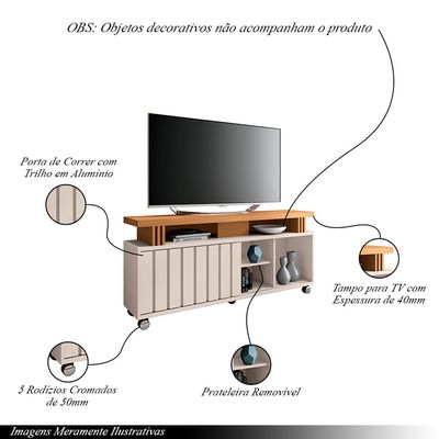 Bancada Decorativa Grohl 1.3 Porta Deslizante TV até 50 Pol Off White/Cinamomo G26 - Gran Belo