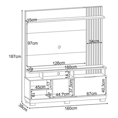 Home Theater Decorativo Ripado MDP/MDF Byron Off White/Cinamomo G26 - Gran Belo