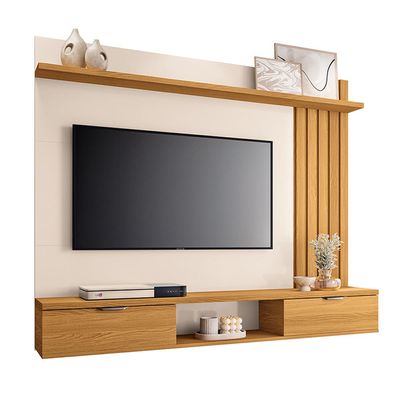 Painel Suspenso Decorativo Ripado MDP/MDF Portas Basculantes Dublin Off White/Cinamomo G26 - Gran Belo