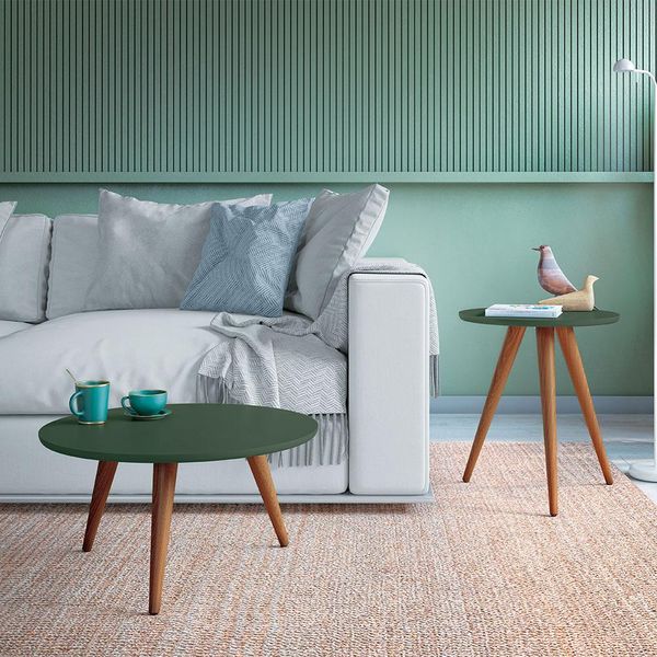 Conjunto Mesa de Centro e Mesa Lateral Tailân Verde Pistache G26 - Gran Belo