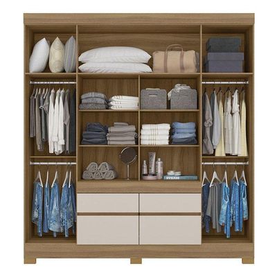 Cômoda London E Guarda Roupa Casal Bilbao Amêndola Off White Com Espelho - Demóbile