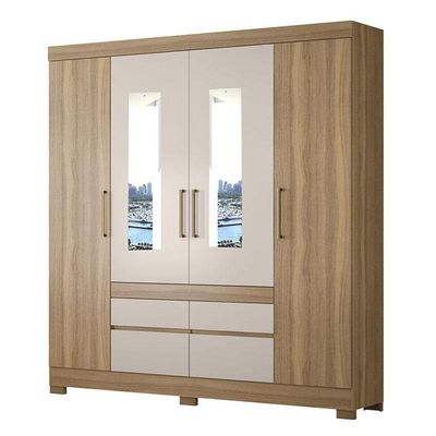 Cômoda London E Guarda Roupa Casal Bilbao Amêndola Off White Com Espelho - Demóbile