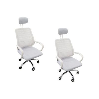 Kit 2 Cadeiras Escritório Diretor Tela Mesh Encosto De Cabeça Branco