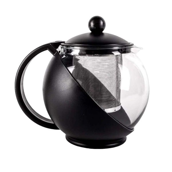 CHALEIRA DE VIDRO COM INFUSOR INOX 750ML (PRETO)