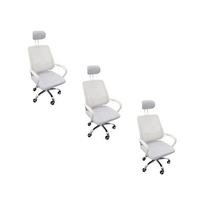 Kit 3 Cadeiras Escritório Diretor Tela Mesh Encosto De Cabeça Branco