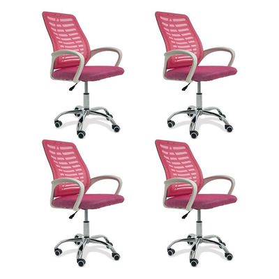 Kit 4 Cadeiras De Escritório Esteirinha Mesh Ergonômica Rosa