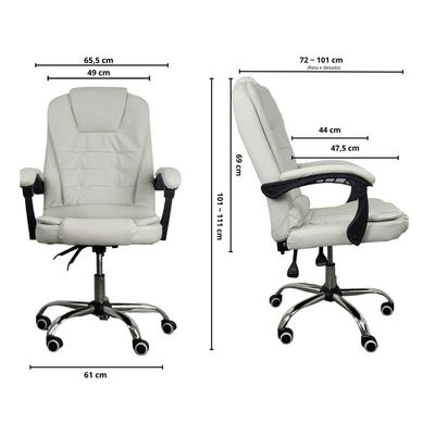 Cadeira De Escritório Presidente Reclinável Ergonômica Branco