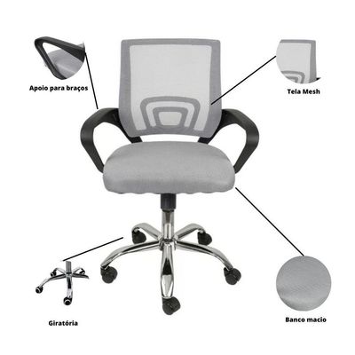 Kit 15 Cadeiras De Escritório Begonia Tela Mesh Ergonômico Cinza