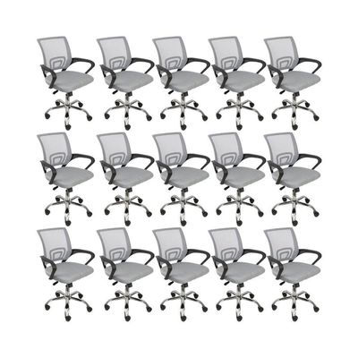Kit 15 Cadeiras De Escritório Begonia Tela Mesh Ergonômico Cinza