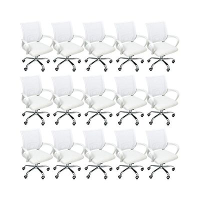 Kit 15 Cadeiras De Escritório Begonia Tela Mesh Ergonômico Branco