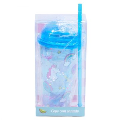 Copo com Canudo Unicórnio 450ml - Tasco Inport