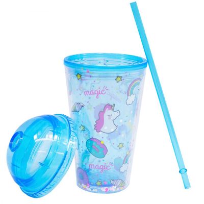 Copo com Canudo Unicórnio 450ml - Tasco Inport