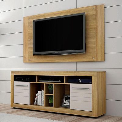 Rack Bancada E Painel Para Tv Firenze Cinamomo Off White - Valdemóveis