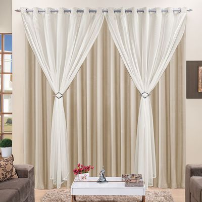 Cortina 4 Mts Sala Quarto Voal com Microfibra para Varão Bege Barata