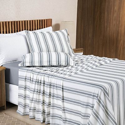 Jogo Cama Lençol Estilo Casal 100% Algodão 4 Peças - Cinza