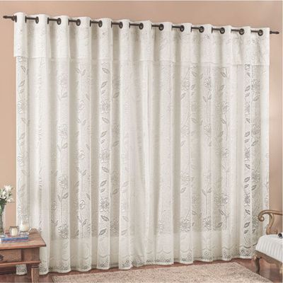 Cortina 2,00x2,50 Sala Quarto Luna Rendada para Varão - Palha