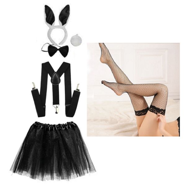 Fantasia Coelhinha Tiara Gravata Rabinho Suspensório Saia Meia Fantasia Coelhinha Tiara Gravata Rabinho Suspensório Saia Meia