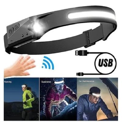 Lanterna Fita Led Cabeça Com Sensor de Movimento Liga Desliga - Camping Pesca Caça Bike