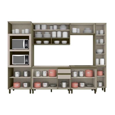 Kit De Cozinha 8Pçs (2 Armários + 2 Balcões + 2 Paneleiros + 2 Complementos) C8p07 Duna/cristal