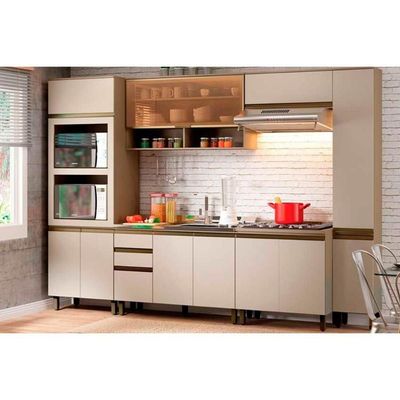 Kit De Cozinha 8Pçs (2 Armários + 2 Balcões + 2 Paneleiros + 2 Complementos) C8p07 Duna/cristal