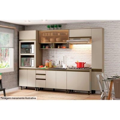 Kit De Cozinha 8Pçs (2 Armários + 2 Balcões + 2 Paneleiros + 2 Complementos) C8p07 Duna/cristal
