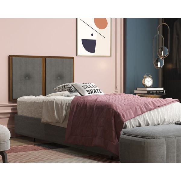 Painel Cabeceira Box Solteiro 0,90 Detalhe Madeira Suede Cinza - Comprar Moveis em Casa Painel Cabeceira Box Solteiro 0,90 Detalhe Madeira Suede Cinza - Comprar Moveis em Casa