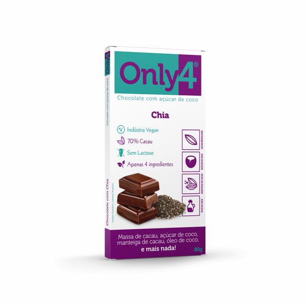 Chocolate 70% Cacau com Chia Sem Lactose Vegano Only4 80G