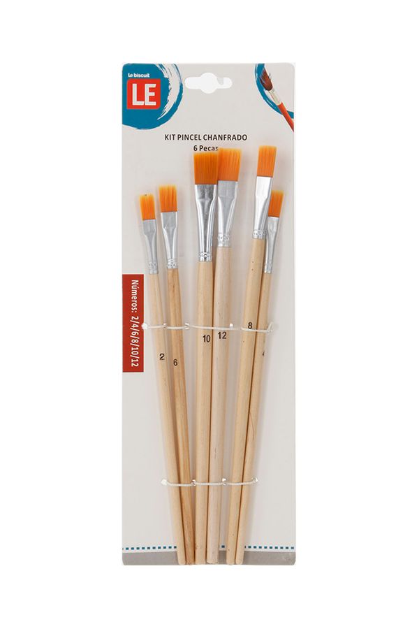 Kit Pincel para Pintura Chato Cabo Madeira com 6 Unidades