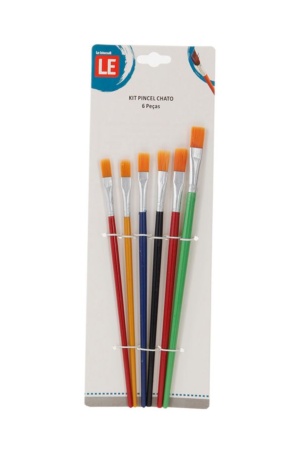 Kit Pincel para Pintura Chato Cabo Plástico Colorido HBS04 com 6 Unidades