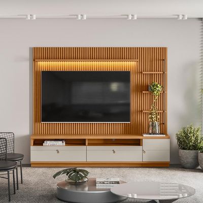 Estante Home Ripado 268cm Aloha para TV até 75 Nature/Off WHite G77 - Gran Belo