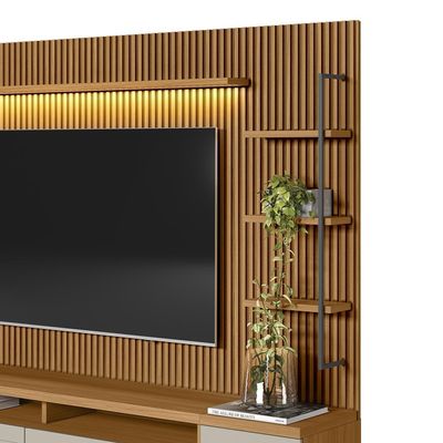 Estante Home Ripado 268cm Aloha para TV até 75 Nature/Off WHite G77 - Gran Belo