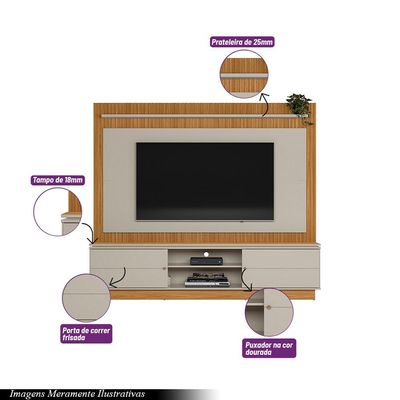 Estante Home 215cm Valdivia para Tv até 75 Nature/Off White G77 - Gran Belo