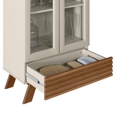 Cristaleira Decorativa Sala de Jantar Inari Off White/Freijó G77 - Gran Belo