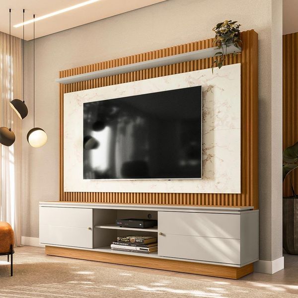 Estante Home 215cm Valdivia Detalhe Marmorizado para Tv até 75 Nature/Off White G77 - Gran Belo Estante Home 215cm Valdivia Detalhe Marmorizado para Tv até 75 Nature/Off White G77 - Gran Belo