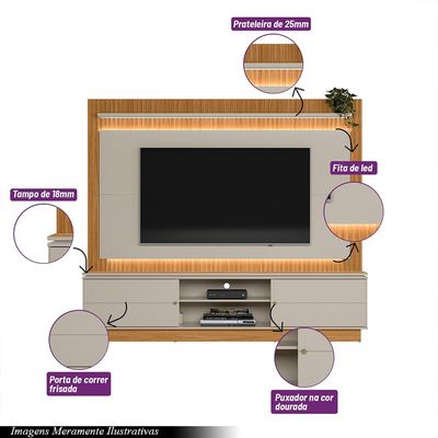 Estante Home 215cm Valdivia com LED para Tv até 75 Nature/Off White G77 - Gran Belo