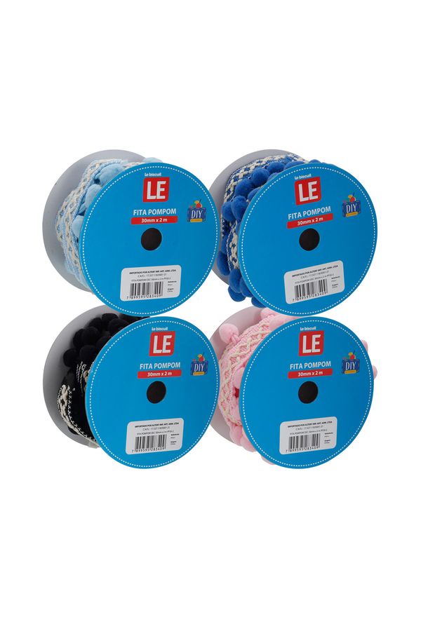 Fita Pompom Le com Faixa Bordada 3cmx2m Cores Diversas - Item Sortido