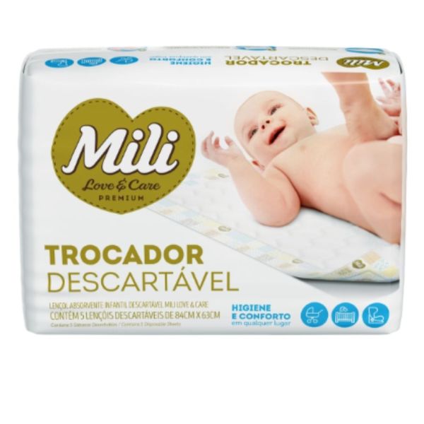 TROCADOR Descartável (Lençol Absorvente) MILI Love & Care   1 Pacote com 5 unidades