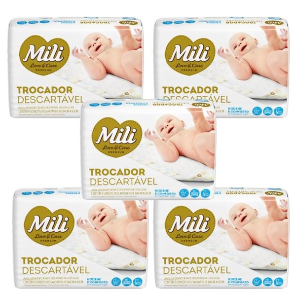 TROCADOR Descartável (Lençol Absorvente) MILI Love &amp; Care 5 Pacotes com 5 unidades