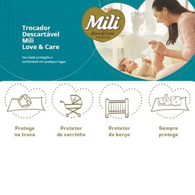 Trocador Descartável  Lençol Absorvente Mili Love & Care  8 Pacotes com 5  (Total 40 lençóis)