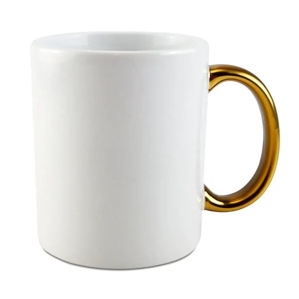 Caneca Cerâmica 350ml para Sublimação - Alça Dourada