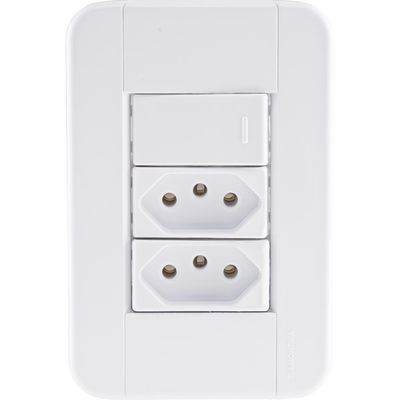 Conjunto 4x2 com 1 Interruptor Simples 10 A 250 V e 2 Tomadas 2P+T 10 A 250 V Tramontina Tablet Branco