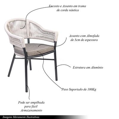 Kit 2 Cadeiras Área Externa de Alumínio Bear com Corda Naútica Grafite/Amêndoa G56 - Gran Belo